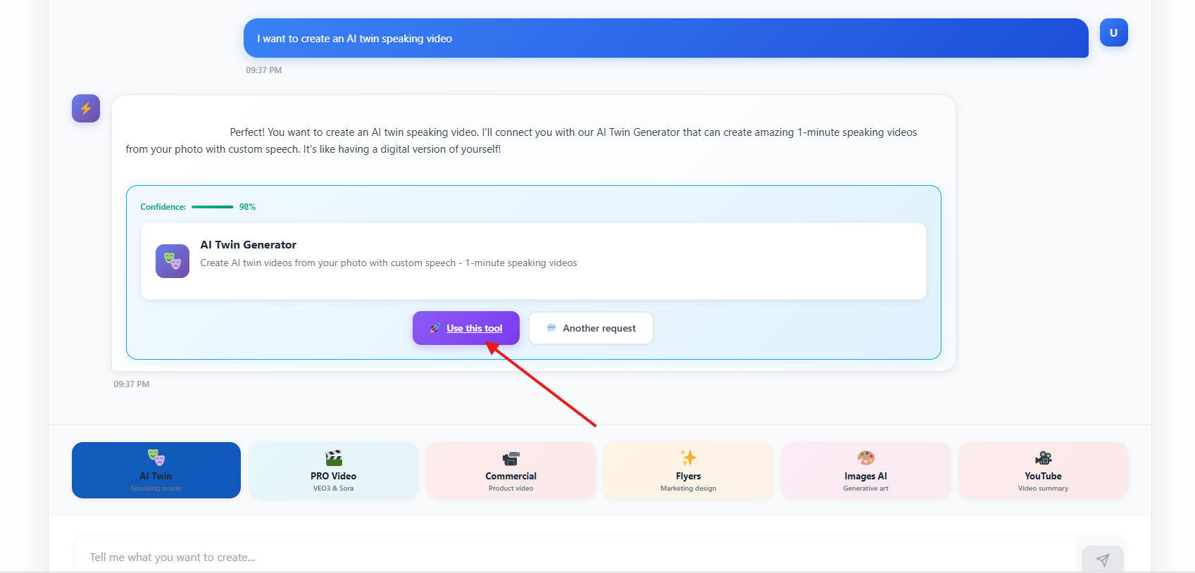 Create your AI twin yourself. No prompt needed.